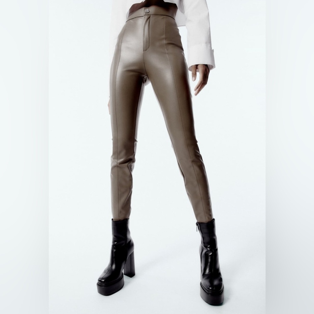 Zara Women’s Tan Skinny Faux Leather Pants Size Medium NWOT